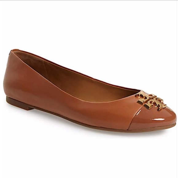 Tory Burch Brown Gold with Tag Everly Cap Toe Ballet Flats NWT Shoes
